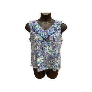 XL Ruffle Tank Top Blue Green Yellow Basic Editions